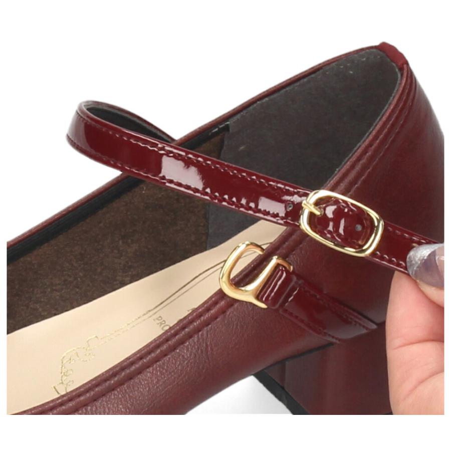 パンプス ヒール レディース 日本製 ストラップ ラウンドトゥ 黒