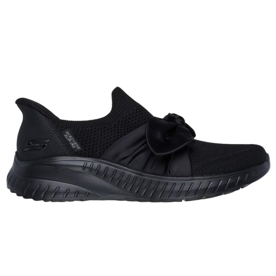 スケッチャーズ スリップインズ レディース スニーカー ブラック 黒 オフホワイト ノーマル幅 リボン SKECHERS 117630 Parade限定商品の画像