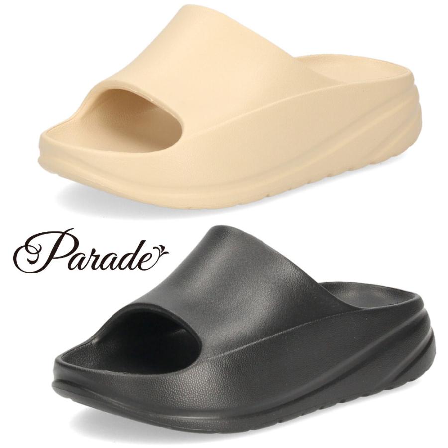 Parade サンダル レディース 厚底 疲れない つっかけ 黒 スライド