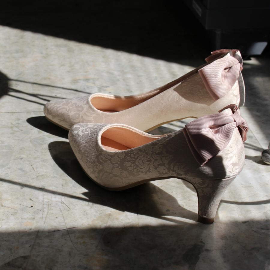 Parade 結婚式 パンプス 疲れない 太ヒール 靴 バックリボン 6センチ