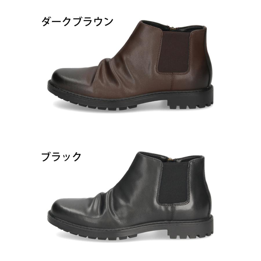 ショートブーツ メンズ 本革 サイドゴアブーツ サイドジップ 黒 レザー