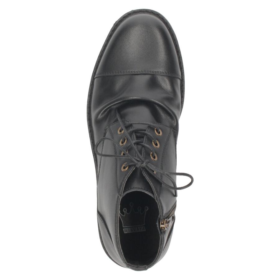 レースアップブーツ メンズ 本革 黒 ショートブーツ サイドジップ