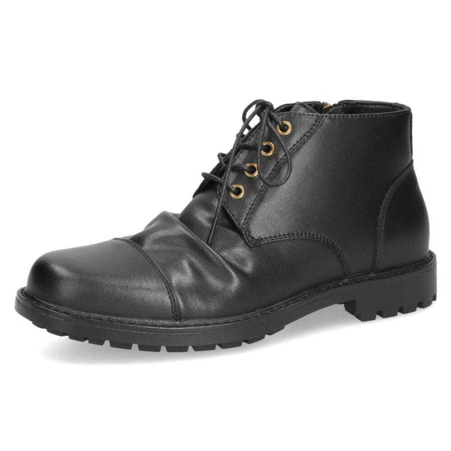 レースアップブーツ メンズ 本革 黒 ショートブーツ サイドジップ