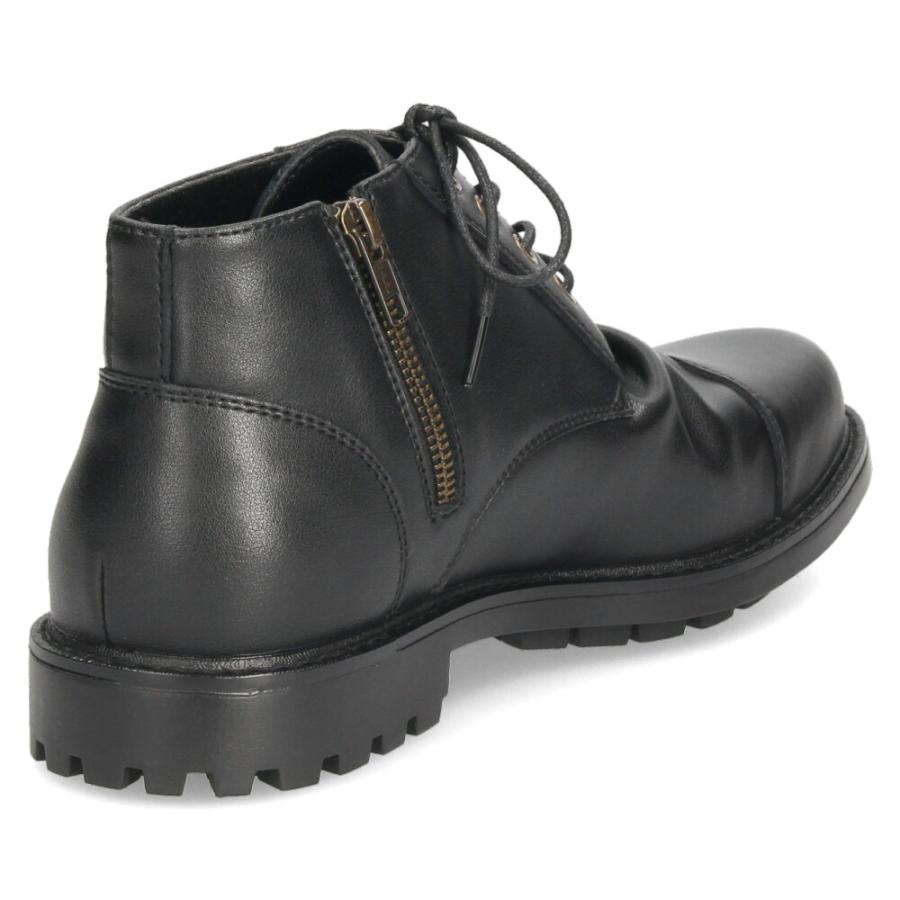 レースアップブーツ メンズ 本革 黒 ショートブーツ サイドジップ