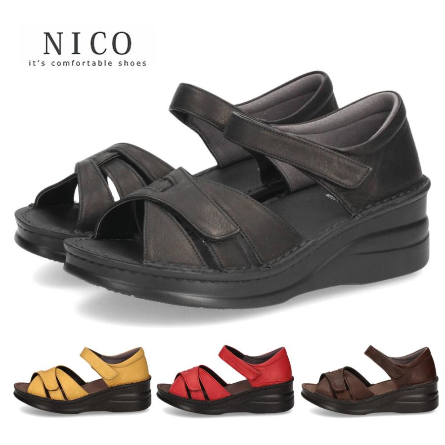 ニコ（NICO） サンダル レディース 本革 カジュアル クッション性 黒