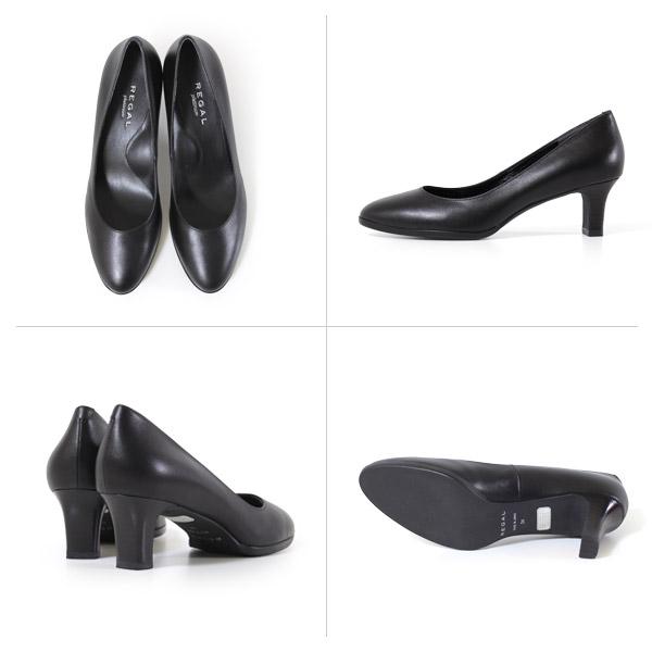 REGAL ブラックレザーパンプス 中ヒール REGAL（リーガル） 靴 パンプス レディース フォーマル ヒール 本革