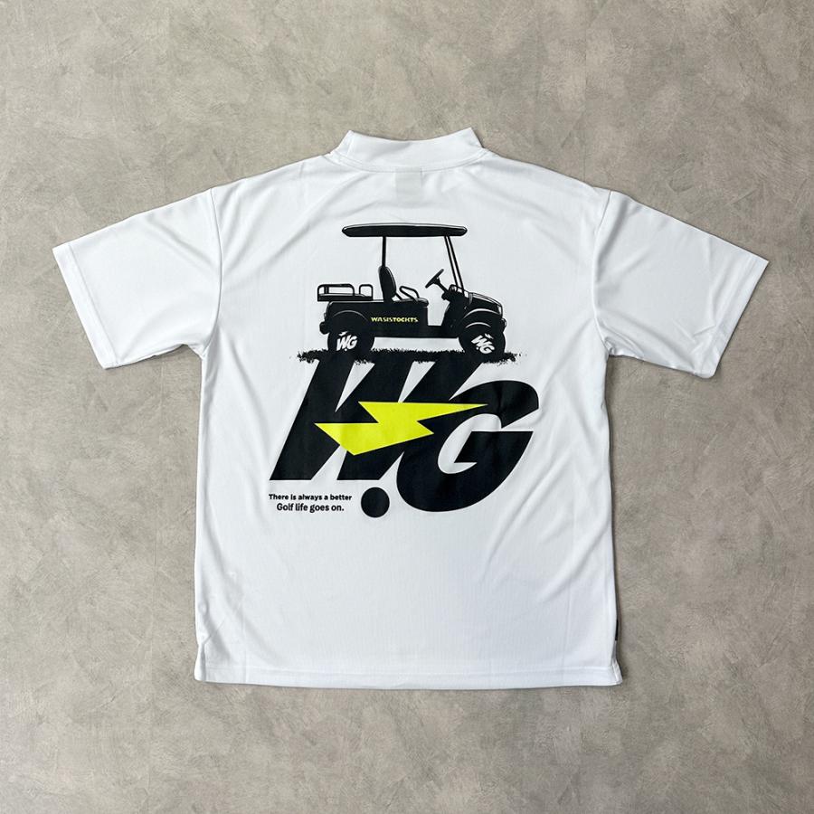 WG ゴルフ モックネック Tシャツ ”Golf life goes on” ホワイト 速乾