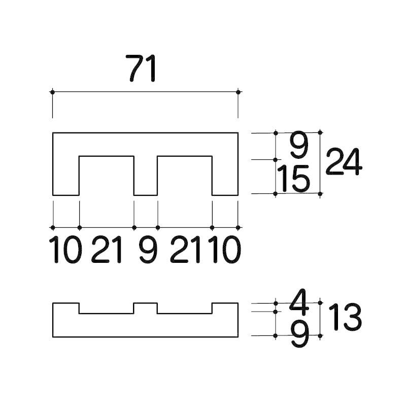 敷居鴨居セット（2本溝）長さ1950mm 溝の幅21mm 溝と溝の間の幅9mm