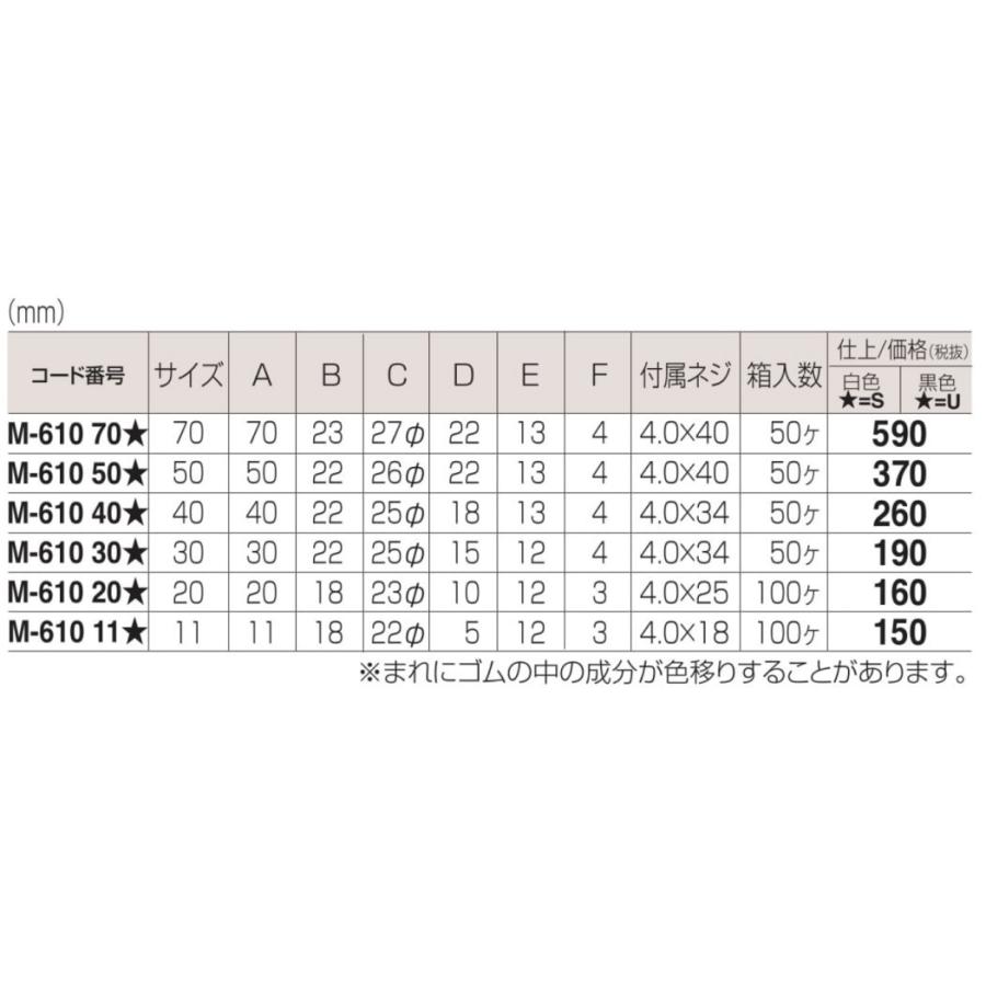 MK　戸当たり ビス付きセーフ戸当Ｍ-610（　白　）　サイズ（　50　）【丸喜金属本社】　※1個の価格　※送料別｜wasitu-reform｜04