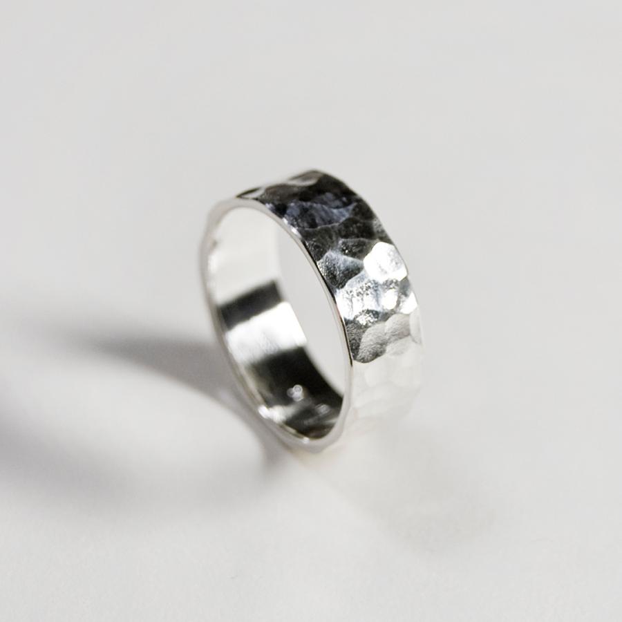 シルバーフラットリング 6.0mm幅 槌目 3号〜27号｜WKS FLAT RING 6.0