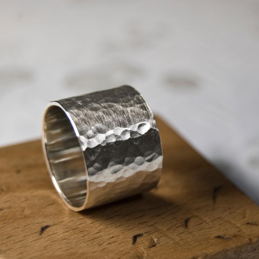 シルバーフラットリング 15.0mm幅 つや消し槌目 3号〜27号｜WKS FLAT RING 15.0 sv matte hammer ｜FA-413 | 
