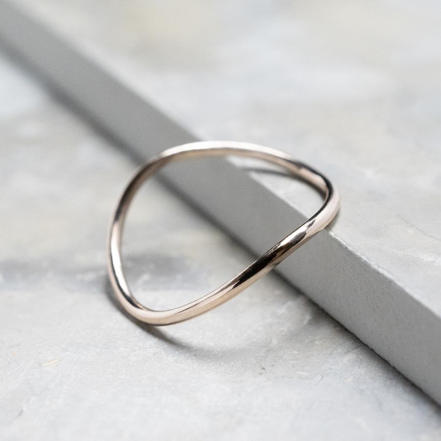 K18PGピンクゴールドウェーブプレーンリング 1.2mm幅 鏡面 3号