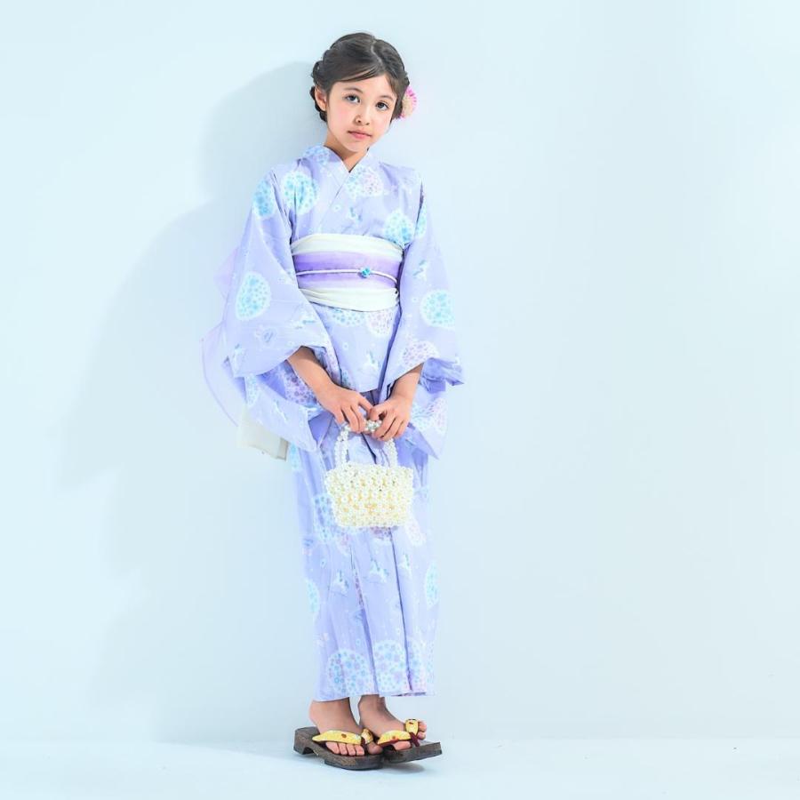 キッズ 子供 2way 浴衣 ワンピース 帯付き 紫 ラベンダー 100〜150cm