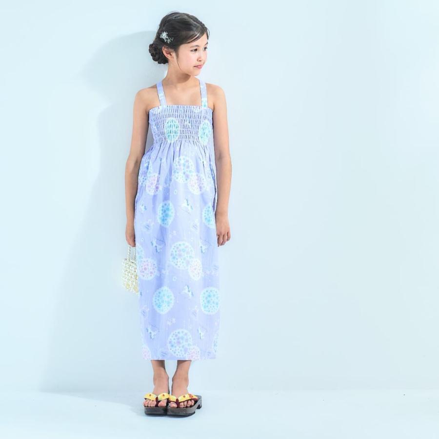 キッズ 子供 2way 浴衣 ワンピース 帯付き 紫 ラベンダー 100〜150cm
