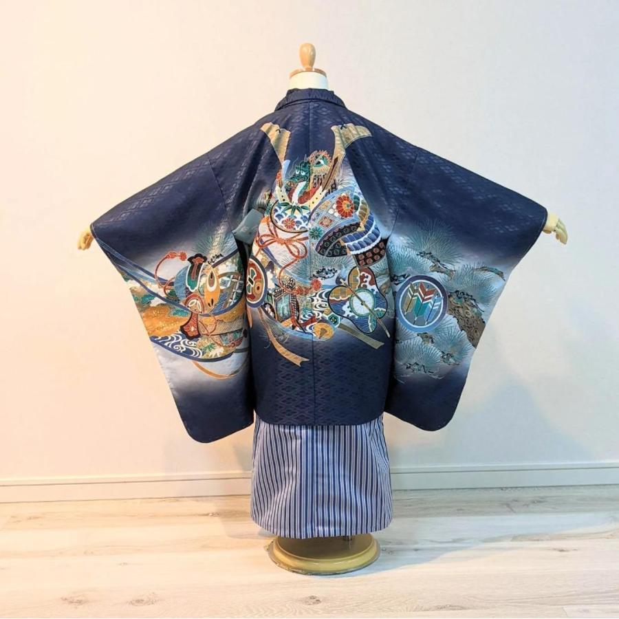 七五三 5歳 男の子 男児 着物 羽織 袴 セット 紺 兜 龍 A8-9 羽織 着物 袴