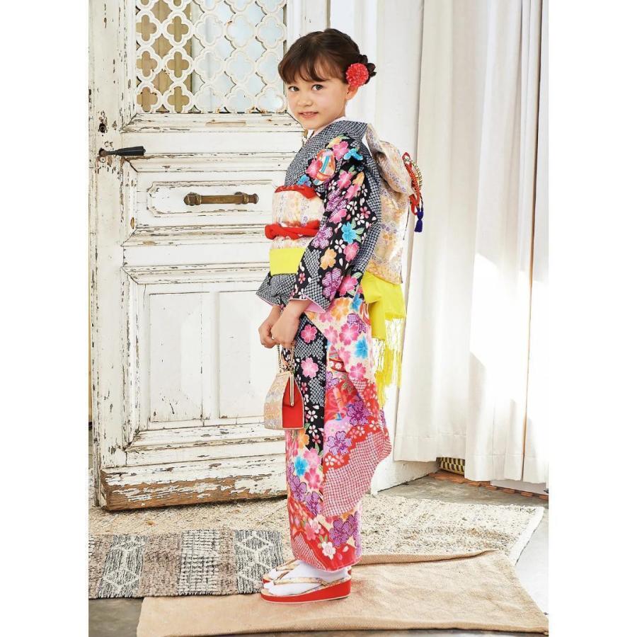 七五三 女の子 7歳 四つ身 着物 帯 フルセット 絞り柄 黒 赤 BY9 七五三 女の子 7歳 四つ身 着物 帯 フルセット 絞り柄 黒 赤 BY9