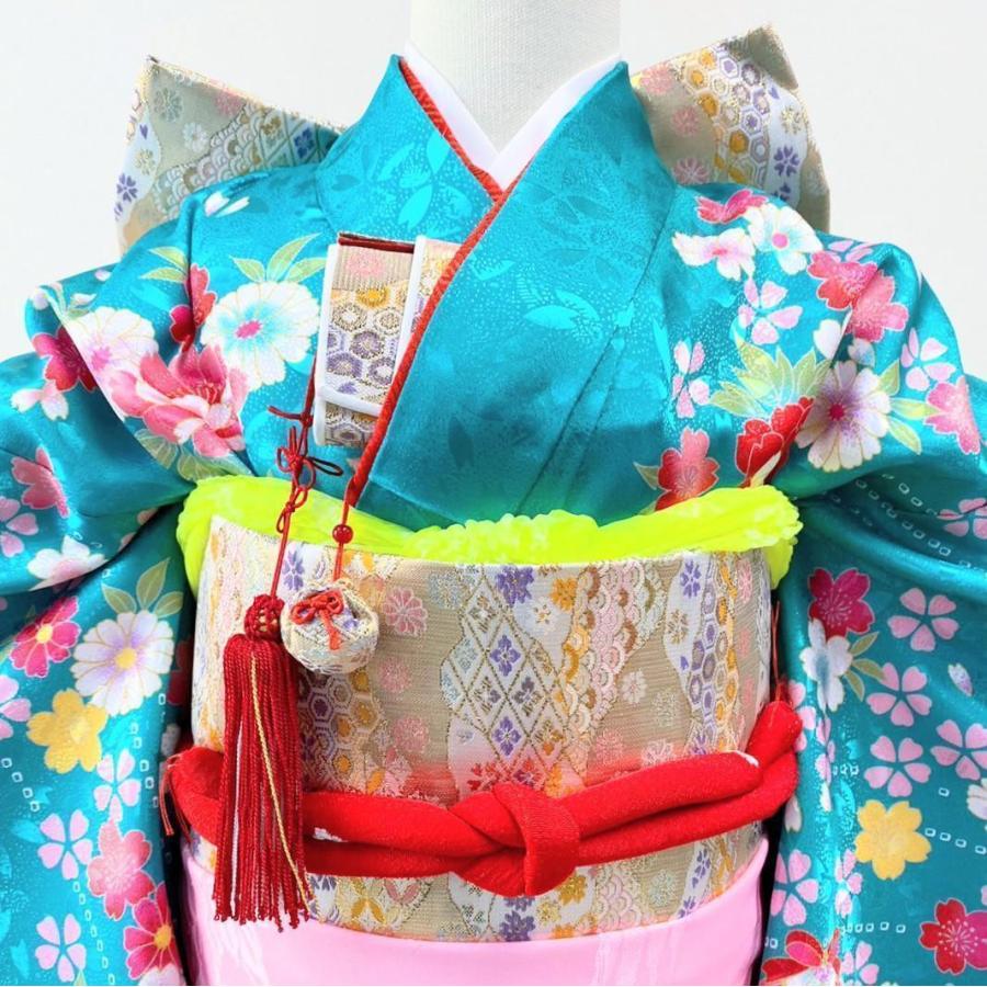 七五三 女の子 7歳 四つ身 着物 帯 フルセット 毬 古典 青 緑 七五三 女の子 7歳 四つ身 着物 帯 フルセット 毬 古典 青 緑