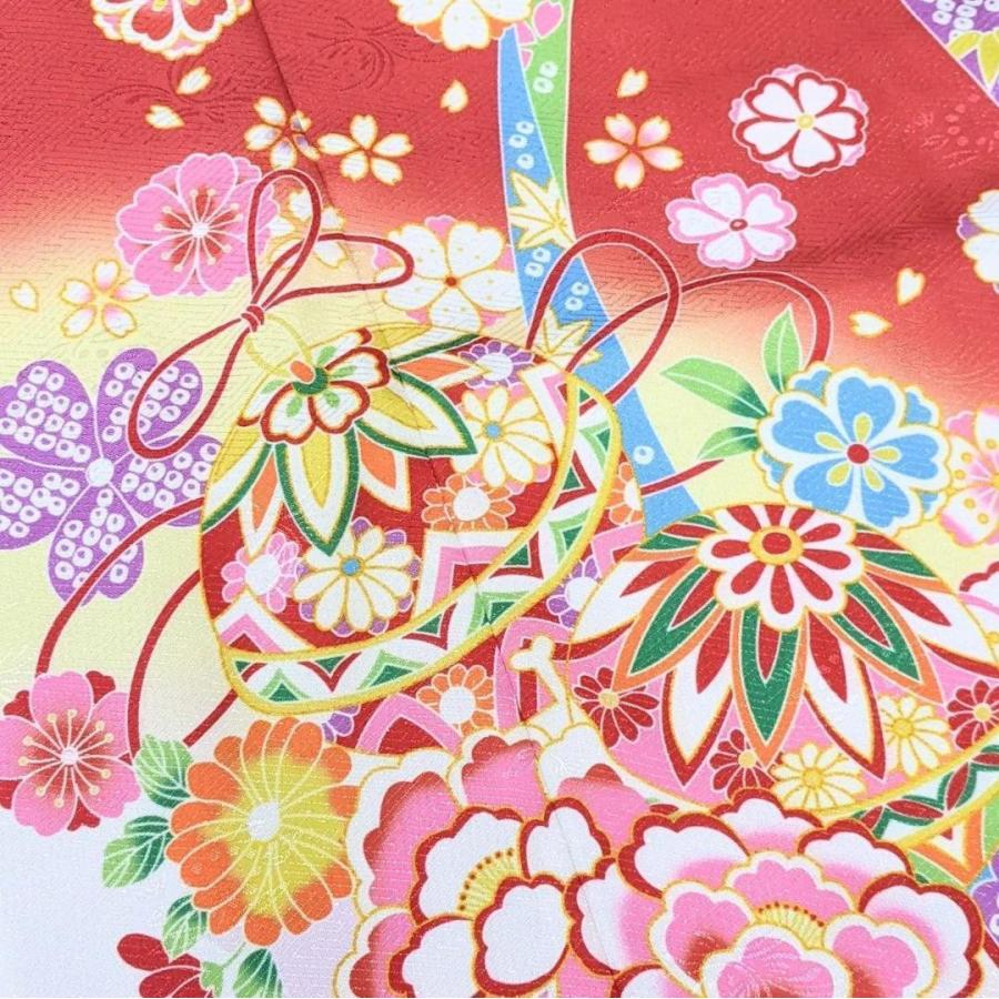 七五三 女の子 7歳 四つ身 着物 襦袢付き 絵羽柄 白 赤 桜 BY7-8 七五三 女の子 7歳 四つ身 着物 襦袢付き 絵羽柄 白 赤 桜 BY7-8