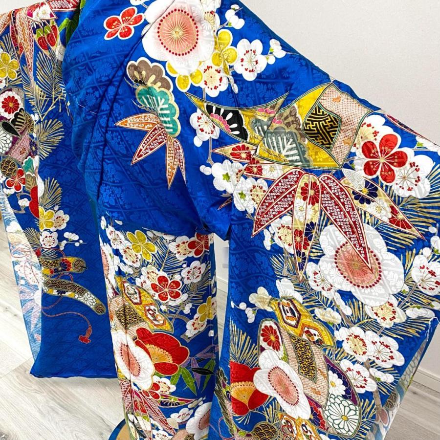 全品送料0円振袖 仮絵羽 青 ブルー 成人式 梅 古典柄 F9 着物、浴衣