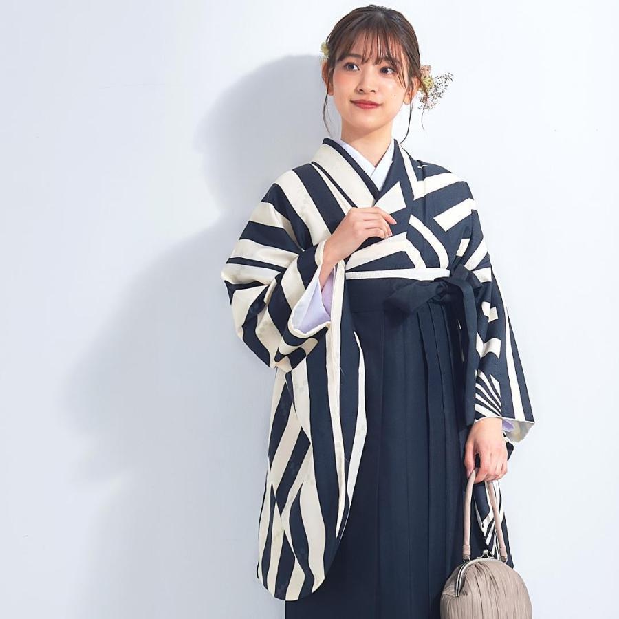 新品・購入用】卒業式 袴セット 4点セット 二尺袖 白 黒 ストライプ 
