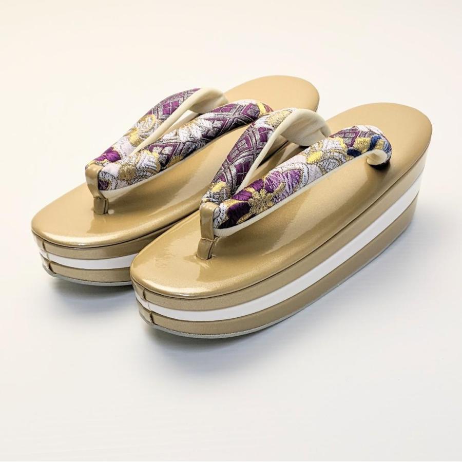 和装 草履バッグセット 振袖用 帯地 金×白×紫 Lサイズ 三枚芯 w43-4 