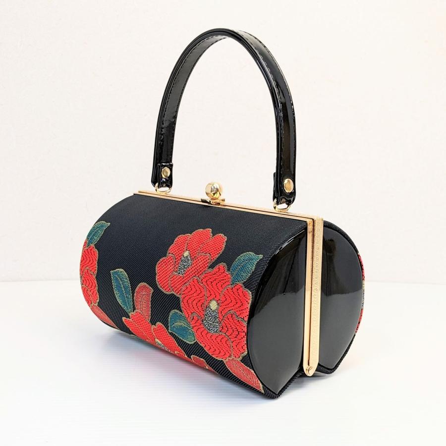 和装 草履バッグセット 振袖用 帯地 黒 椿 フリー w22-10 和装 草履バッグセット 振袖用 帯地 黒 椿 フリー/LLサイズ w22