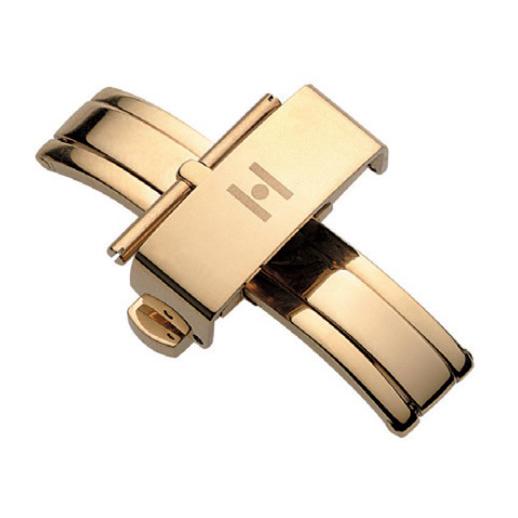 【美品】ヒルシュ HIRSCH 18mm プッシュ式観音開きタイプ Ｄバックル BC1024-1-18 HIRSCH 腕時計用アクセサリー 両開きプッシュ式Dバックル