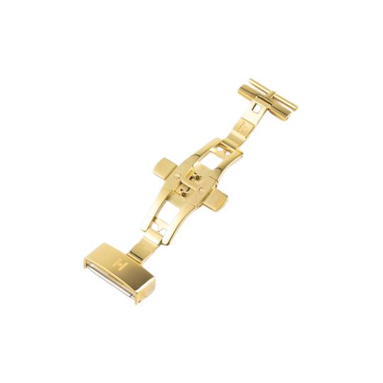 【美品】ヒルシュ HIRSCH 18mm プッシュ式観音開きタイプ Ｄバックル BC1024-1-18 HIRSCH 腕時計用アクセサリー 両開きプッシュ式Dバックル