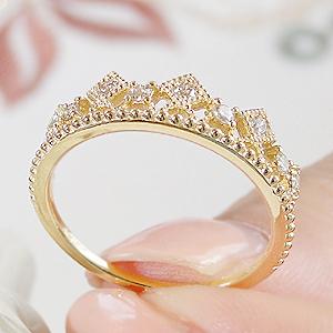 指輪 リング ダイヤモンド リング 0.2カラット クラウンモチーフ K18YG/PG/WG レディース 女性 王冠 かんむり プレゼント ファッショ 爆買の画像