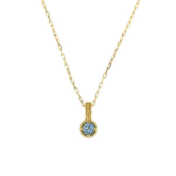 ブルートパーズ ネックレス 0.13ct K18YG イエローゴールド 18金 11月誕生石 天然石 一粒 ミル打ち アンティーク調 ペンダント ジュエリー レディース ギフト