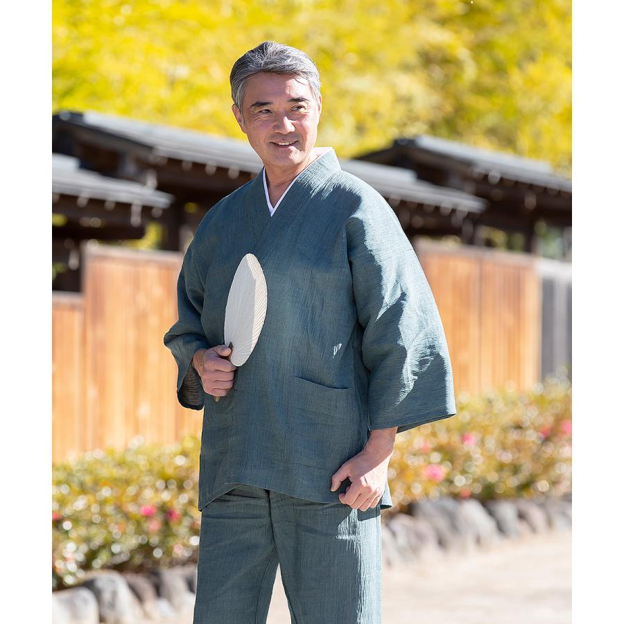 1100 3L 作務衣 近江ちぢみ本麻作務衣【日本製】高級 男性 メンズ 夏用