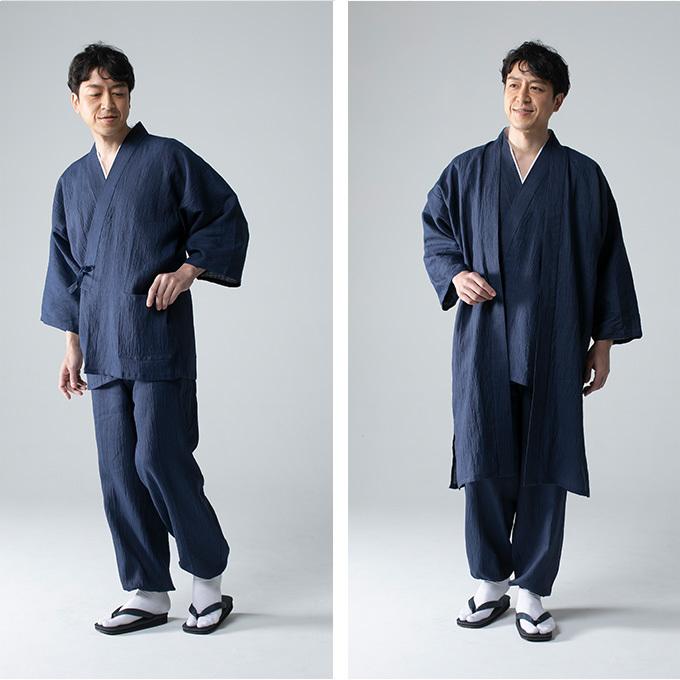 1600 作務衣 羽織 メンズ 近江ちぢみ本麻ロング羽織 日本製 和粋庵