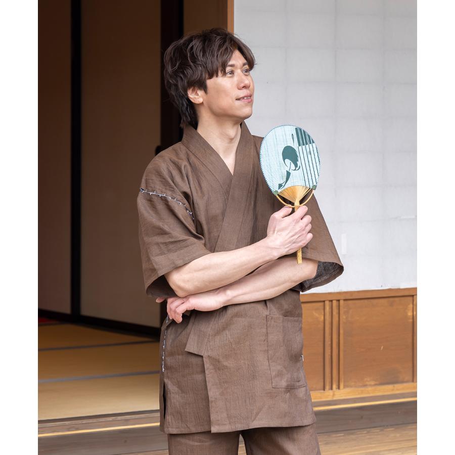 1603 甚平 近江ちぢみ本麻甚平【日本製】高級 男性 メンズ 夏用 : 作務