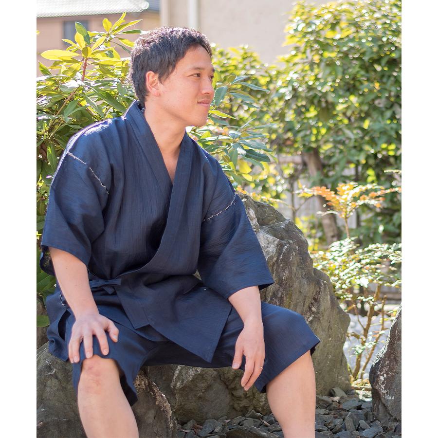 甚平 近江ちぢみ本麻甚平【日本製】高級 男性 メンズ 夏用 : 作務衣 