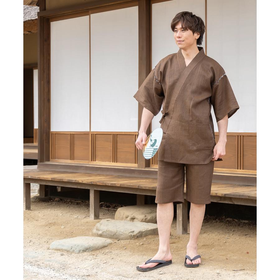 1605 3L 甚平 近江ちぢみ本麻甚平【日本製】高級 男性 メンズ 夏用