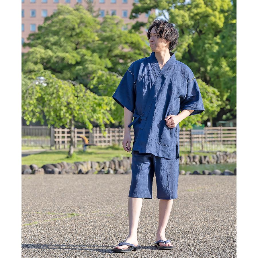 1605 3L 甚平 近江ちぢみ本麻甚平【日本製】高級 男性 メンズ 夏用