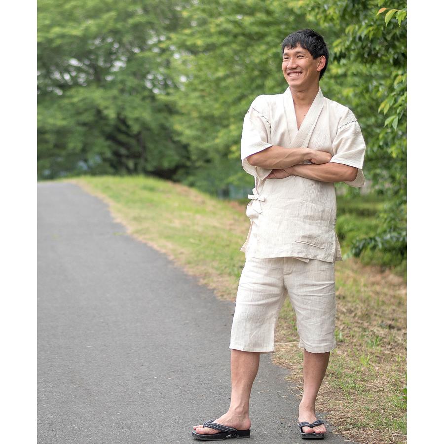 1605 3L 甚平 近江ちぢみ本麻甚平【日本製】高級 男性 メンズ 夏用