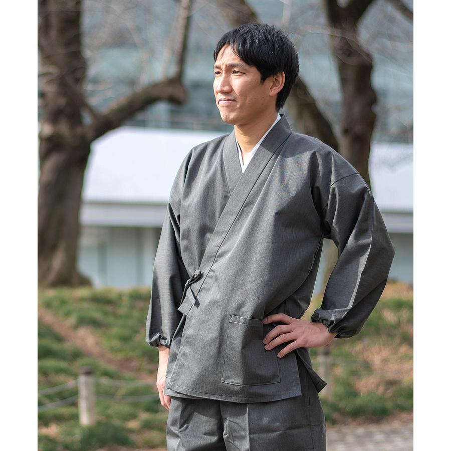 5040S 作務衣 メンズ 日本製 袖・裾ゴム式T/C綾織作務衣 秋冬用 : 作務