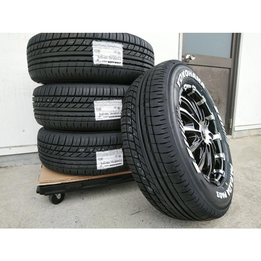 人気 ヨコハマ パラダ ホワイトレター 215/65R16 200系ハイエース 16インチ タイヤホイールセット BD12の画像
