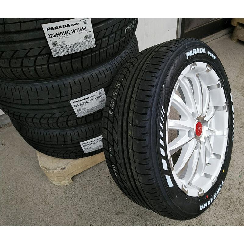 激安通販 ハイエース0系 タイヤホイール ヨコハマ パラダ ホワイトレター 225 50r18 車検対応 バン規格適合 18インチ 12 Simbcity Net