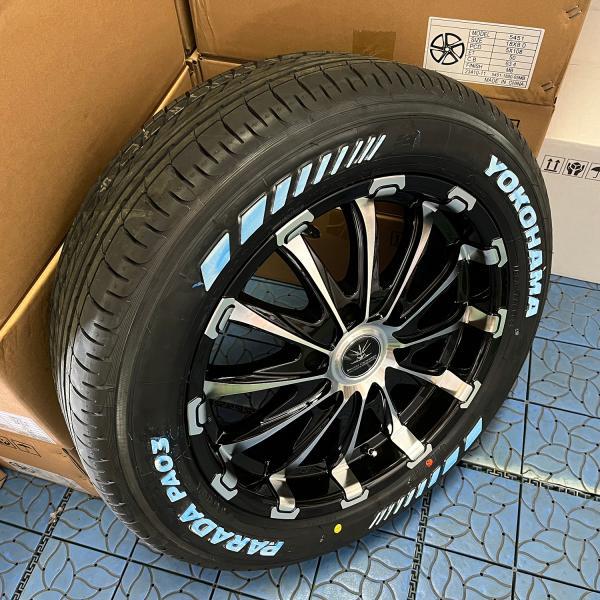 ハイエース200系 タイヤホイールセット ヨコハマ パラダ 215/65R16 ホワイトレター 車検対応 バン規格適合 16インチ BD12 4本セット 1台分の画像