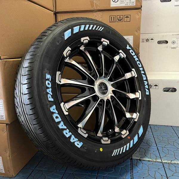 ハイエース200系 タイヤホイールセット ヨコハマ パラダ 215/65R16 ホワイトレター 車検対応 バン規格適合 16インチ BD12 4本セット 1台分の画像