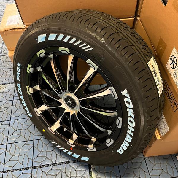 ハイエース200系 タイヤホイールセット ヨコハマ パラダ 215/65R16 ホワイトレター 車検対応 バン規格適合 16インチ BD12 4本セット 1台分の画像