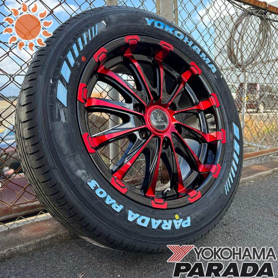 引取り大歓迎☆ＹＯＫＯＨＡＭＡ・ＰＡＲＡＤＡ☆１７インチ２本セット№７２ ヨコハマタイヤ 車検対応 レッド 200系ハイエース レジアス