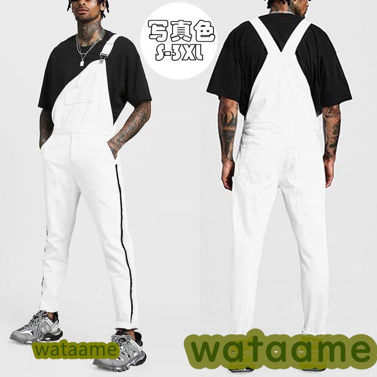 デニムオーバーオール メンズ ホワイト デニム サルエルタイプ オールインワン サロペット ボトムス 春夏秋 お洒落 男性 カジュアル 大きいサイズ 新作 激安セール