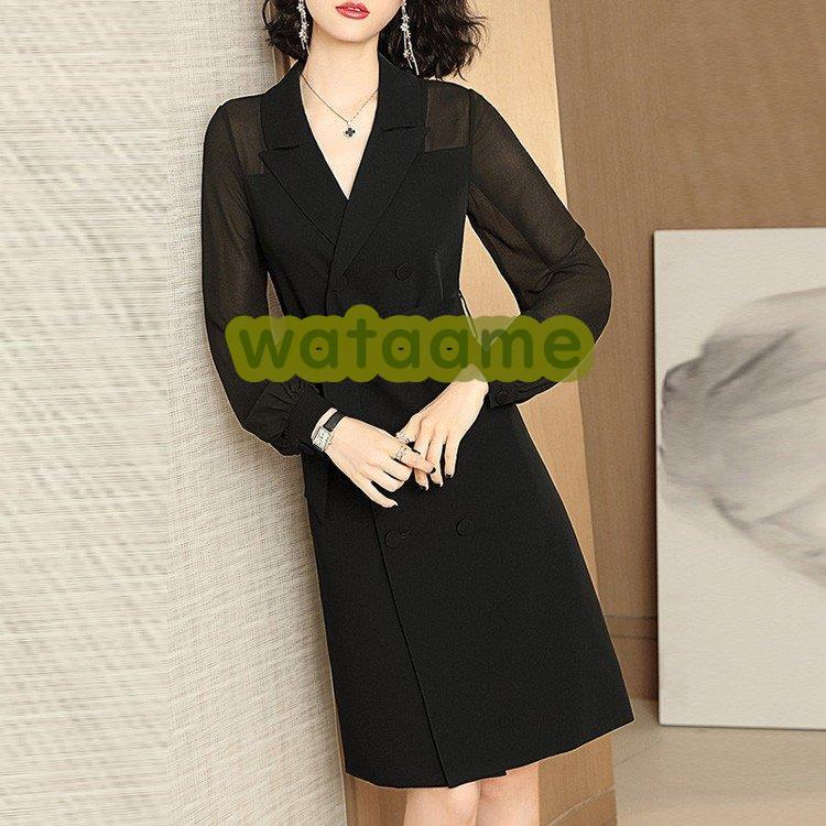 超人気新品 着痩せ Aライン ロング丈 黒 Vネックワンピース 長袖 膝丈ワンピース きれいめ 秋 ワンピース 40代 レディース シャツワンピース 通勤 大人 お出かけ 結婚式 ワンピース サイズ M Leauduvalenciennois Fr