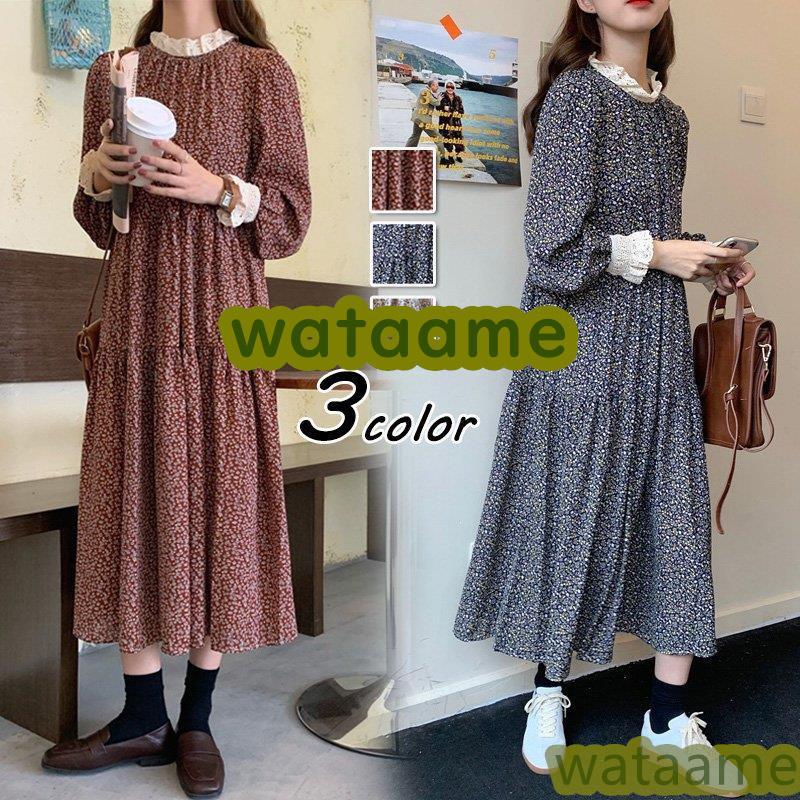 気質アップ レース 花柄ワンピース きれいめ 長袖ワンピース 秋冬新作 40代ワンピース レディース ワンピース ロング丈フレアスカート 大人 カジュアル 通勤 オシャレ韓国風 ワンピース カラー ブルー Www We Job Com