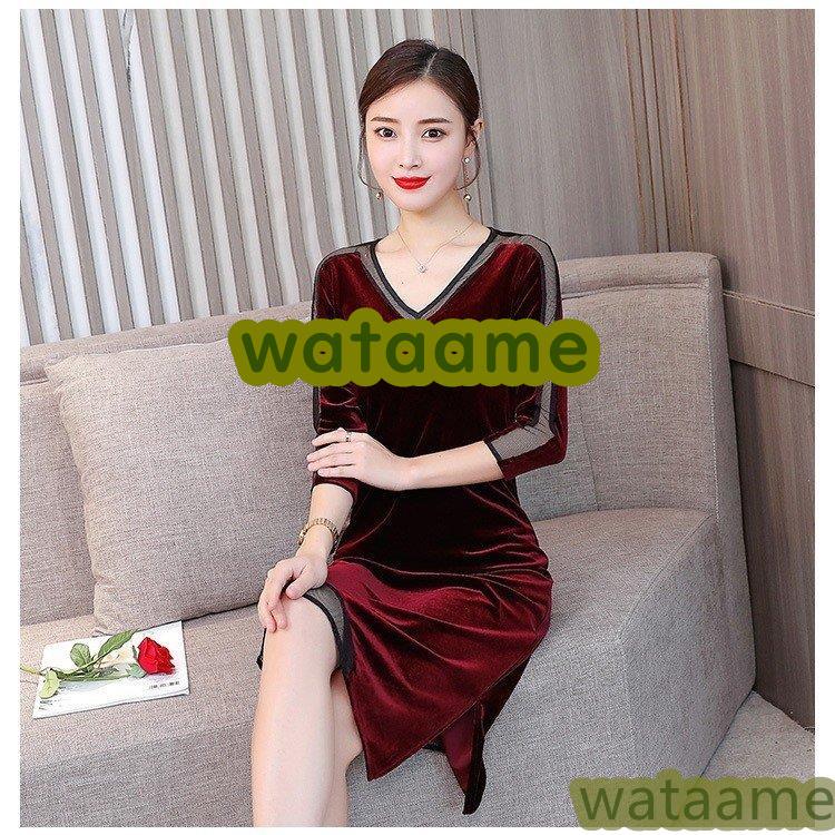 新しい 膝丈ワンピース きれいめ 秋冬 40代 レディース ワンピースドレス 七分袖 セクシー オシャレ 大きいサイズ 結婚式ドレス タイトスカート ベルベット Vネック ワンピース サイズ 3xl Www We Job Com