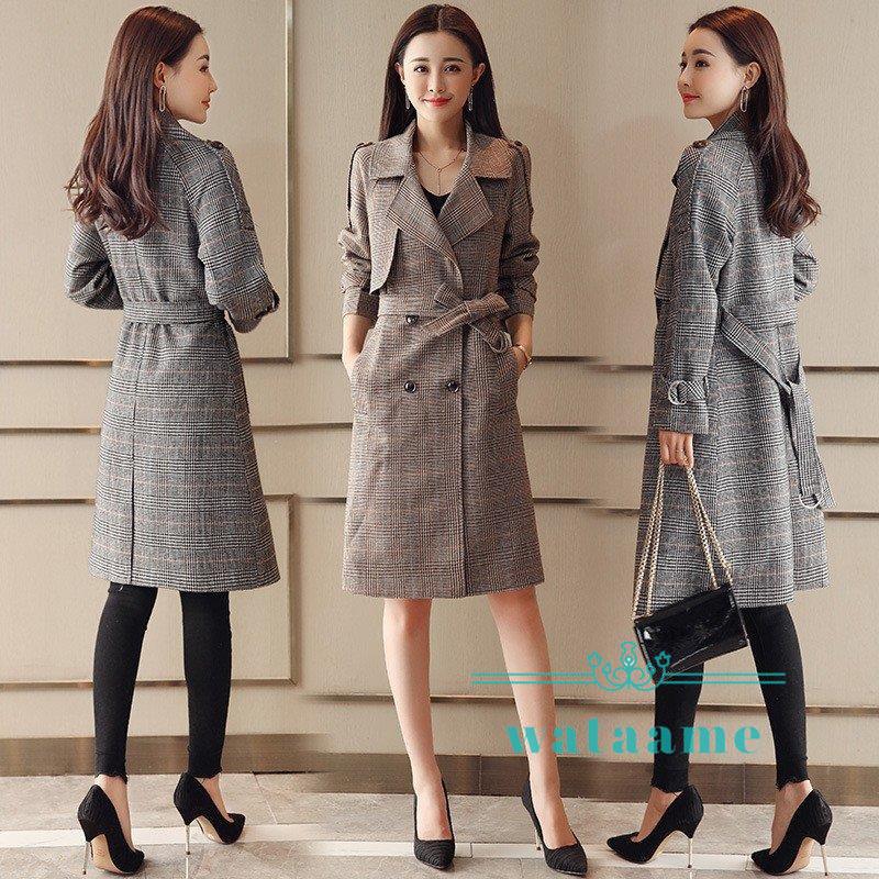 総合通販 トレンチコート コート レディース スプリングコート ロング丈 春秋 チェック柄 大きいサイズ 長袖 スーツ アウター ベルト付き 着痩せ 韓国風 Ol オフィス 通勤 購入ファッション Www Superavila Com