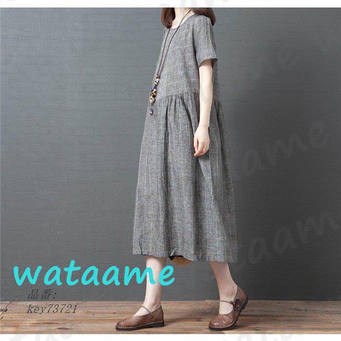 ワンピース レディース 夏 大きいサイズ ミモレ丈 50代 半袖 着痩せ Aライン おしゃれ チェック柄 ゆったり 通勤 半袖 40代 ロングワンピース 17高い素材